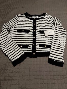 Striped Black & White womens Cardigan Jacket